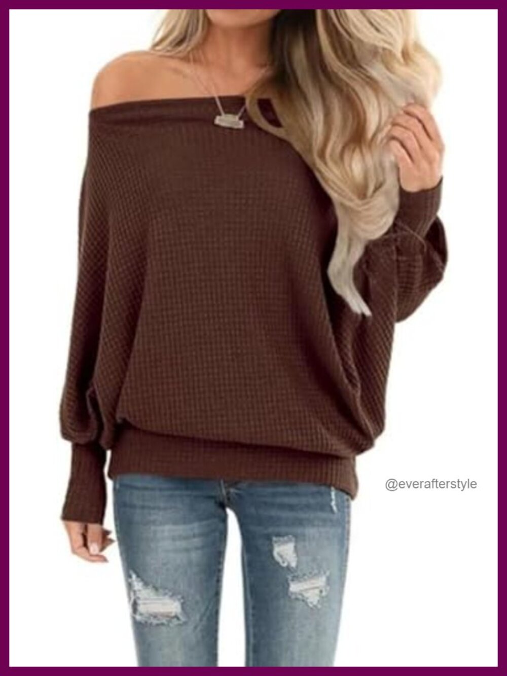 Off Shoulder Waffle Knit Oversized Sweatshirt Tunic Top